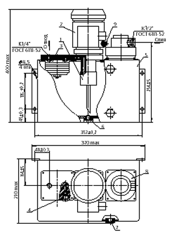 Габаритный чертеж смазочной станции С 48 предназначенной для нагнетания жидкого отфильтрованного смазочного материала в смазочные системы станков, компрессоров, мельниц и другого оборудования