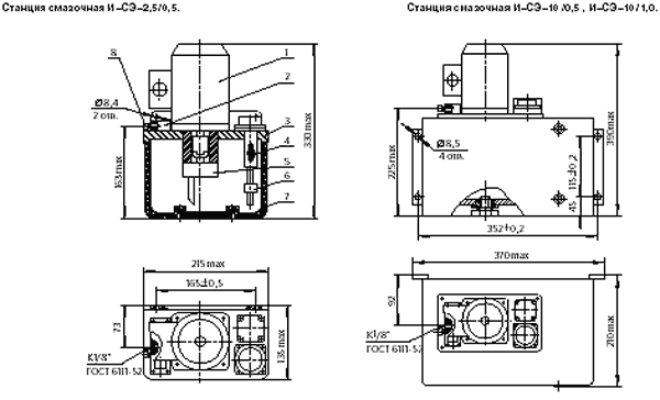 Габаритный чертеж смазочных станций ИСЭ предназначенной для нагнетания жидкого отфильтрованного смазочного материала в смазочные системы станков, компрессоров, мельниц и другого оборудования