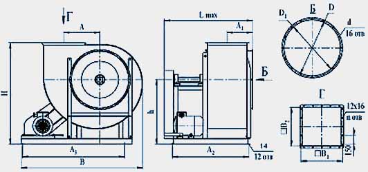 Габаритные размеры вентилятора центробежного ВЦ 4 75 - 5 схема исполнения
