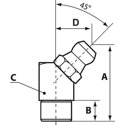 Пресс масленка угловая, четырехгранная, заколачиваемая H2, схема.