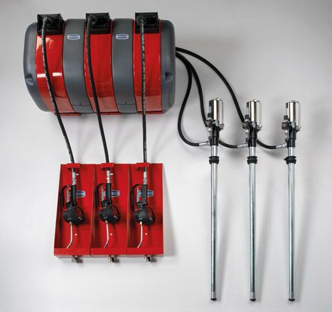 Стационарный пневматический комплекс раздачи масла, с 3-мя насосами и 3-мя катушками. 2934 стационарный пневматический комплекс для раздачи масла, Flexbimec.