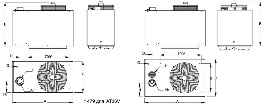 Вентиляторы газовые АТ-V, схема с размерами.