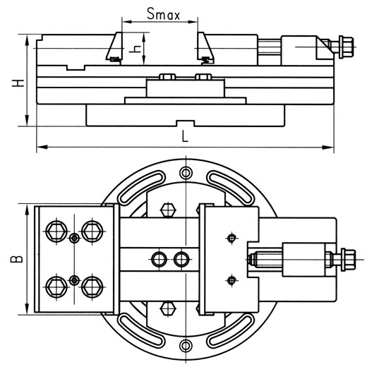 Тиски станочные модульные поворотные, высокоточные, POZOS, тип 3362, схема с размерами.