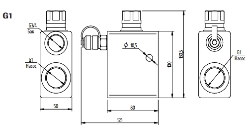 Предохранительный клапан PRV 32/42, схема с размерами G1/