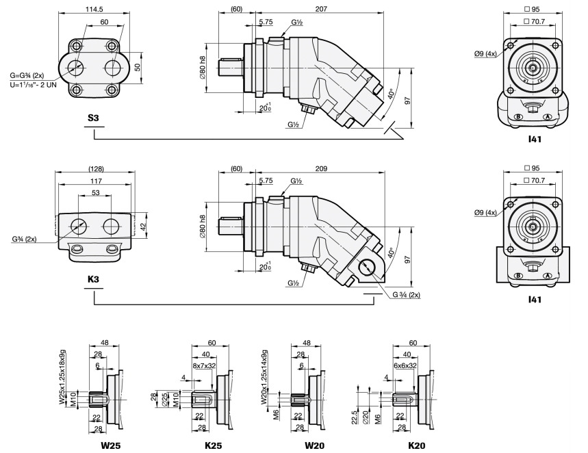 SCM 010-017 ISO Гидромоторы аксиально-поршневые, схема, размеры.