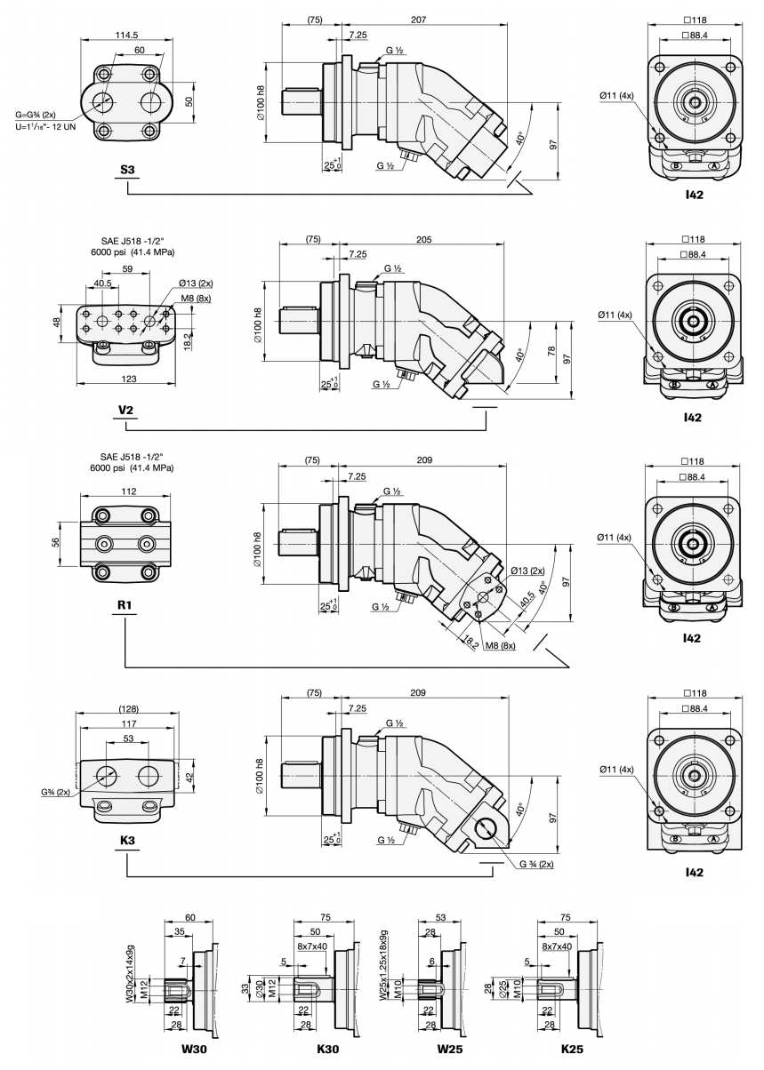 SCM 025-034 ISO Гидравлические моторы аксиально-поршневые, схема, размеры.