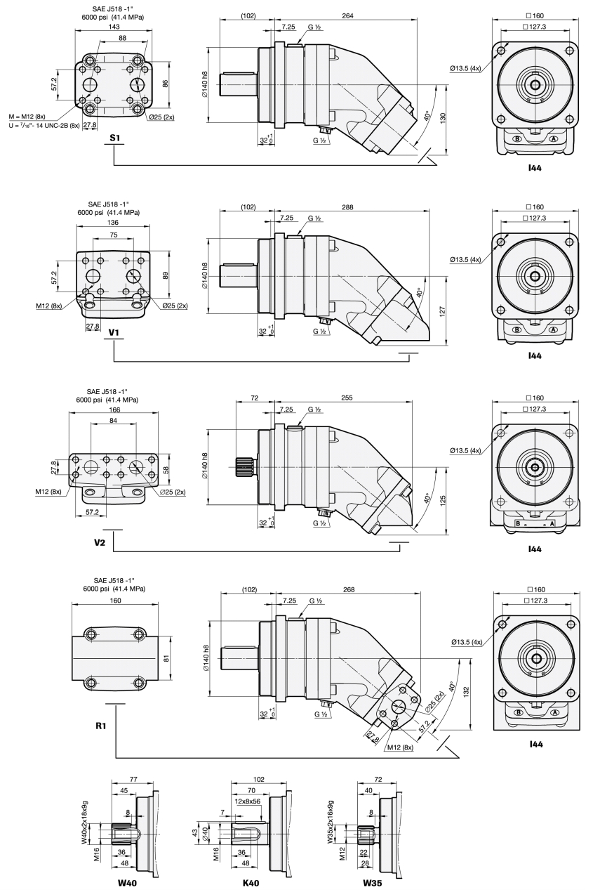 SCM 084-090 ISO Гидравлические моторы аксиально-поршневые, схема, размеры.
