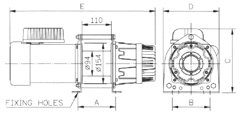 Электрическая универсальная лебедка CWG-30075, размеры.