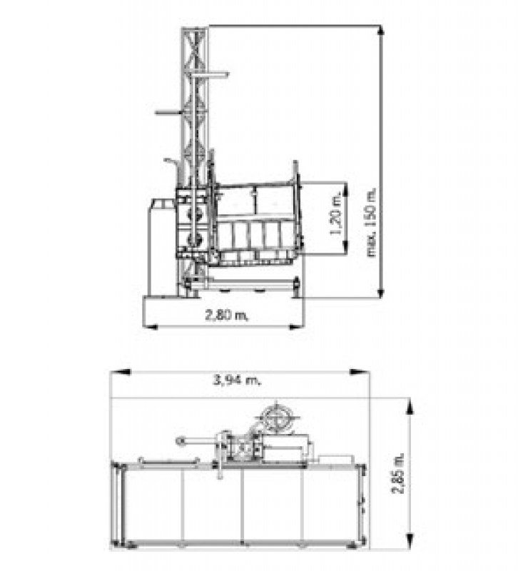 Строительный мачтовый подъемник Camac EPМ-1000/150, размеры.