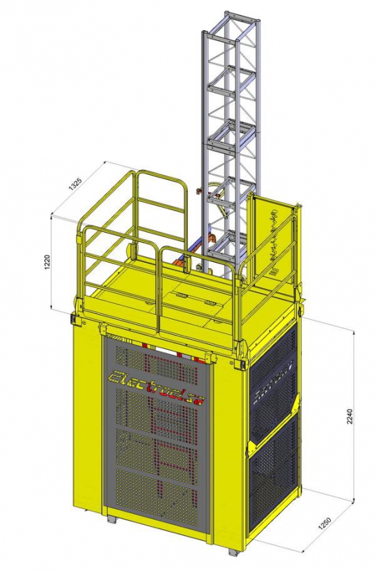 Строительный подъемник Electroelsa EHP 1500-3 PLC, размеры.