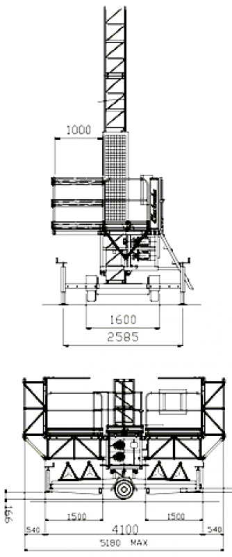 Мачтовая рабочая платформа Electroelsa EP-3125T (на тележке), размеры.