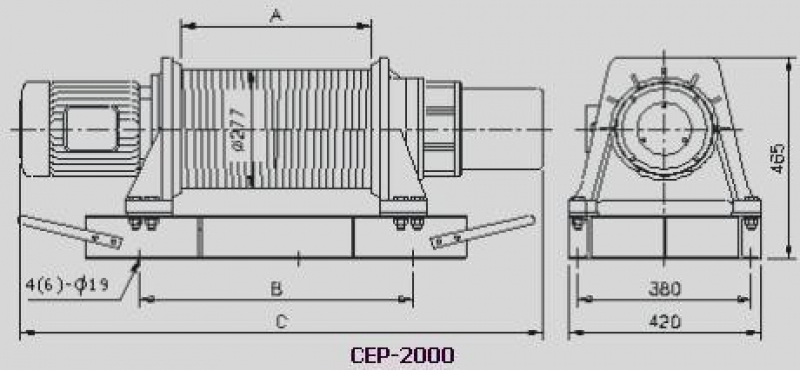 Лебедка электрическая универсальная CEP-2000, размеры.