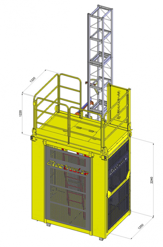 Строительный мачтовый подъемник Electroelsa EHP 1500, размеры.